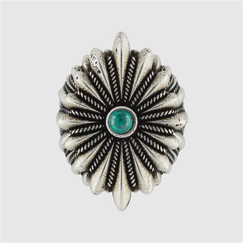 gucci ring with interlocking g turquoise|Gucci flower tuquise ring.